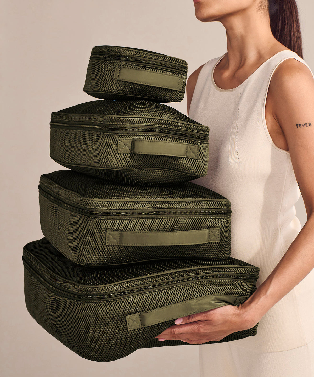 Roma Packing Cube in Dark Moss Air Mesh. Extra Large - Image 6